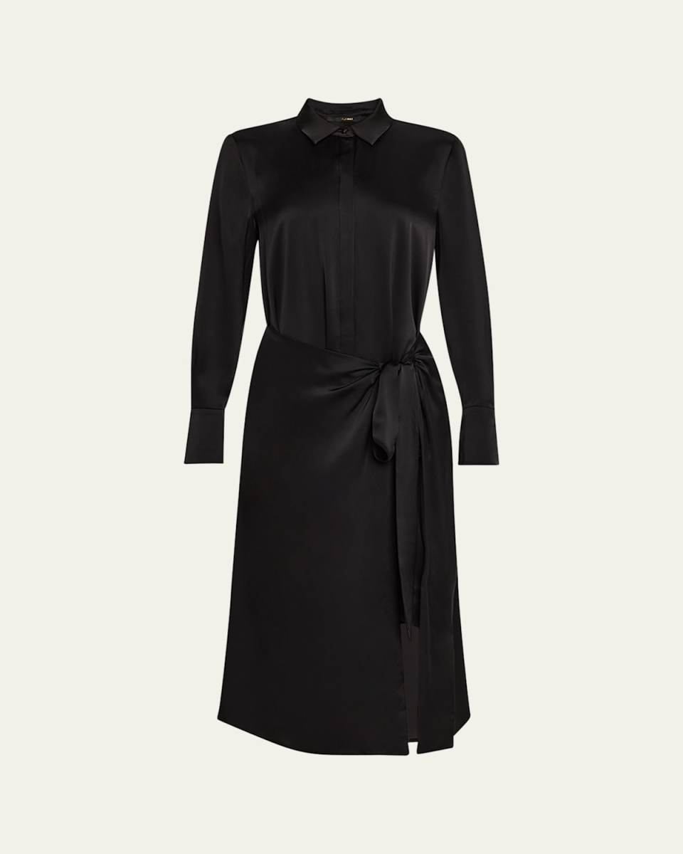 Alara Tie-Waist Sateen Midi Shirtdress
